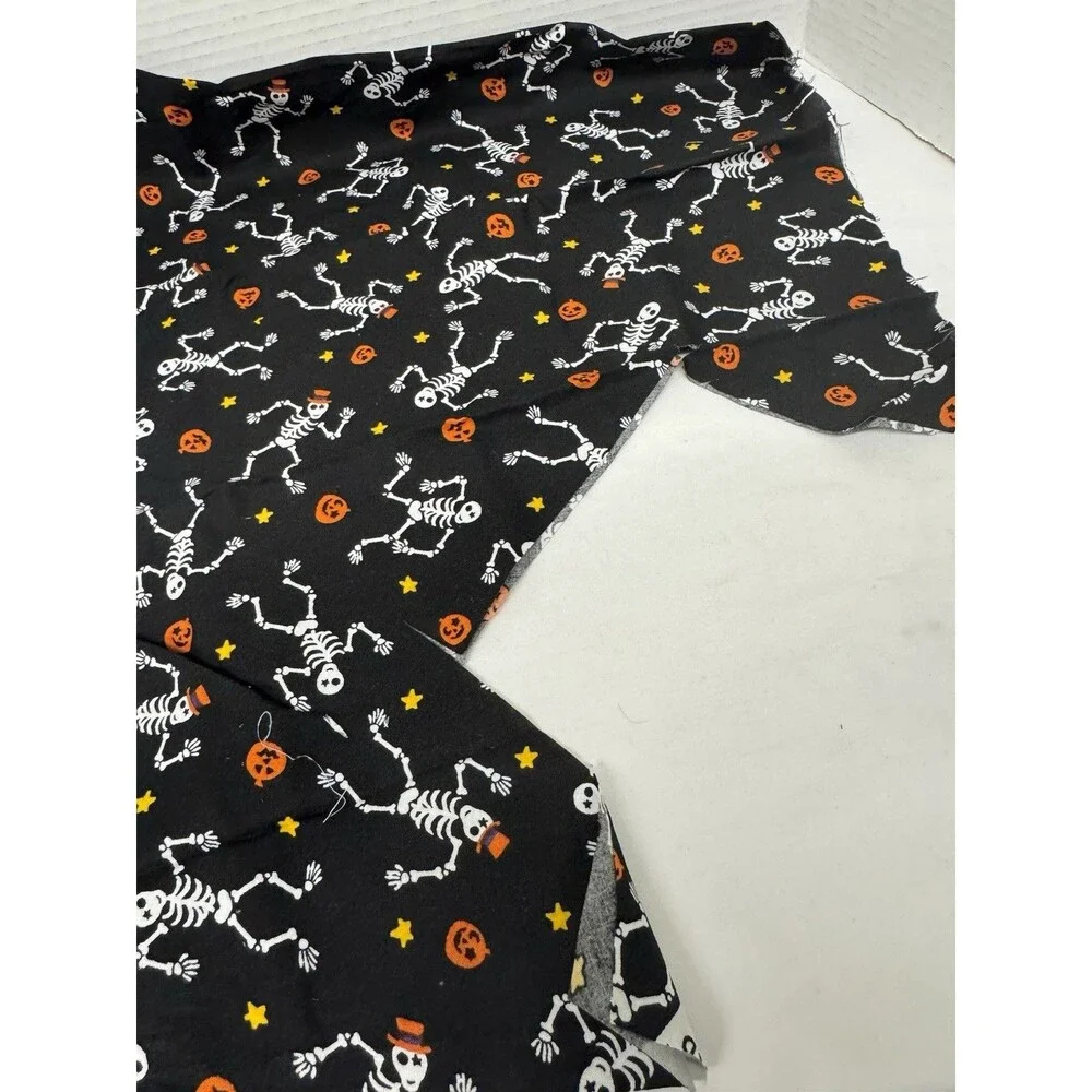 Halloween Cotton Fabric Pieces- Dancing Skeletons & Pumpkins on Black